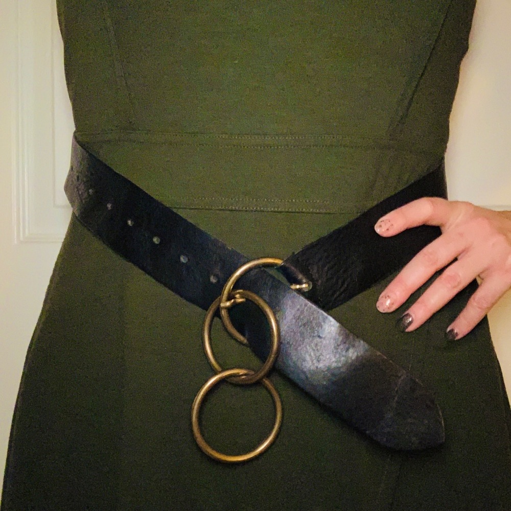 Diesel Belt Black Leather Aged Brass Buckle